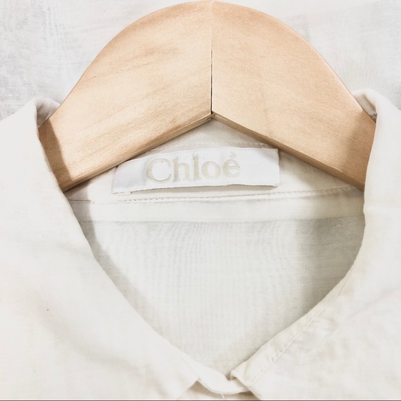 CHLOÉ Silk & Cotton Sheer Ruffle Button Up Blouse - Picture 5 of 11